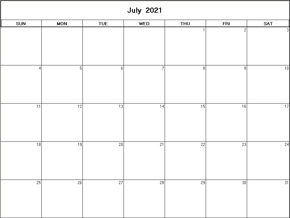 printable blank calendar image for July 2021