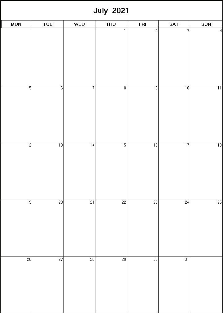 printable blank calendar image for July 2021