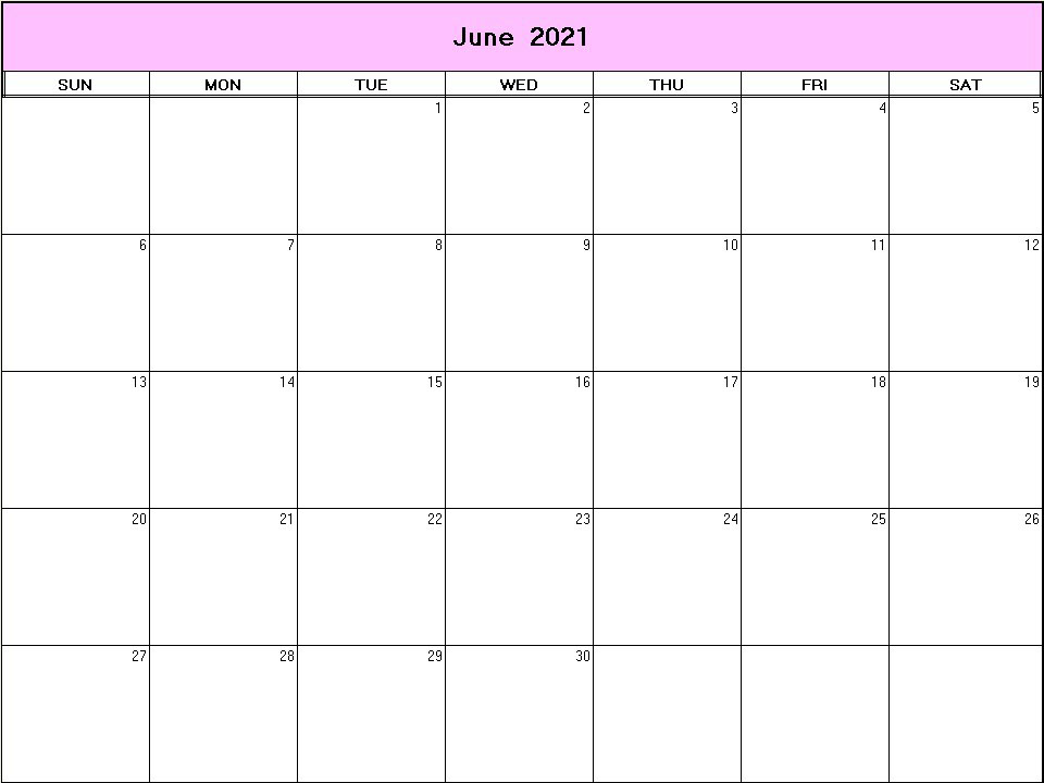 printable blank calendar image for June 2021