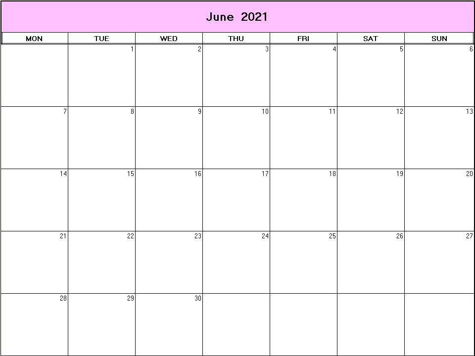 printable blank calendar image for June 2021