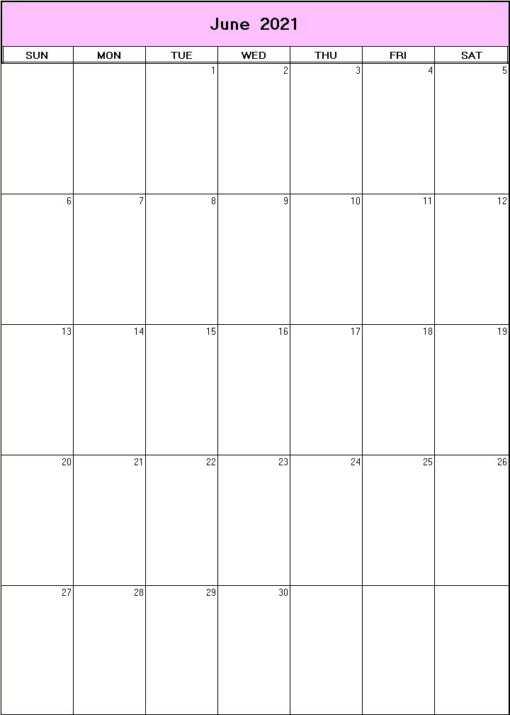 printable blank calendar image for June 2021