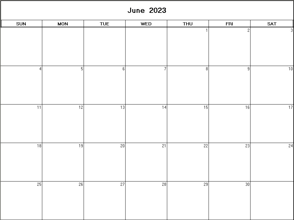 printable blank calendar image for June 2023