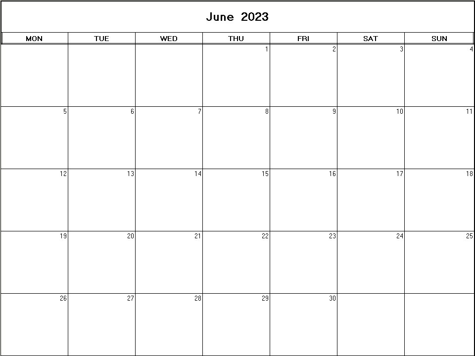 printable blank calendar image for June 2023