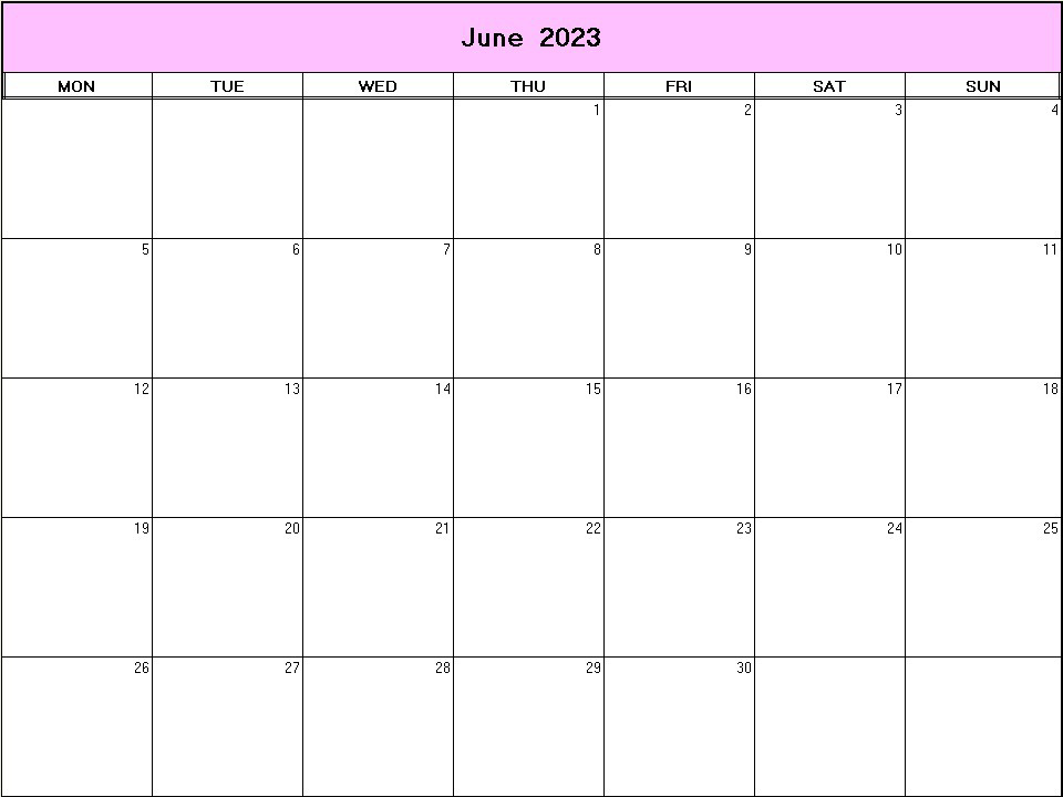 printable blank calendar image for June 2023