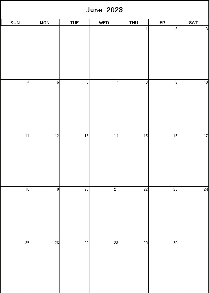 printable blank calendar image for June 2023