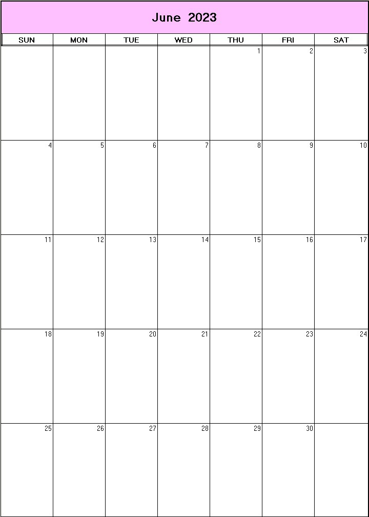 printable blank calendar image for June 2023