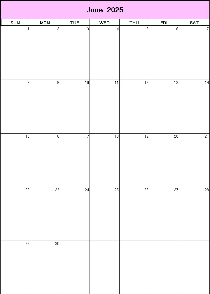 printable blank calendar image for June 2025
