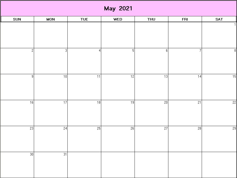 printable blank calendar image for May 2021