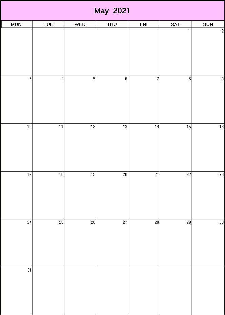 printable blank calendar image for May 2021