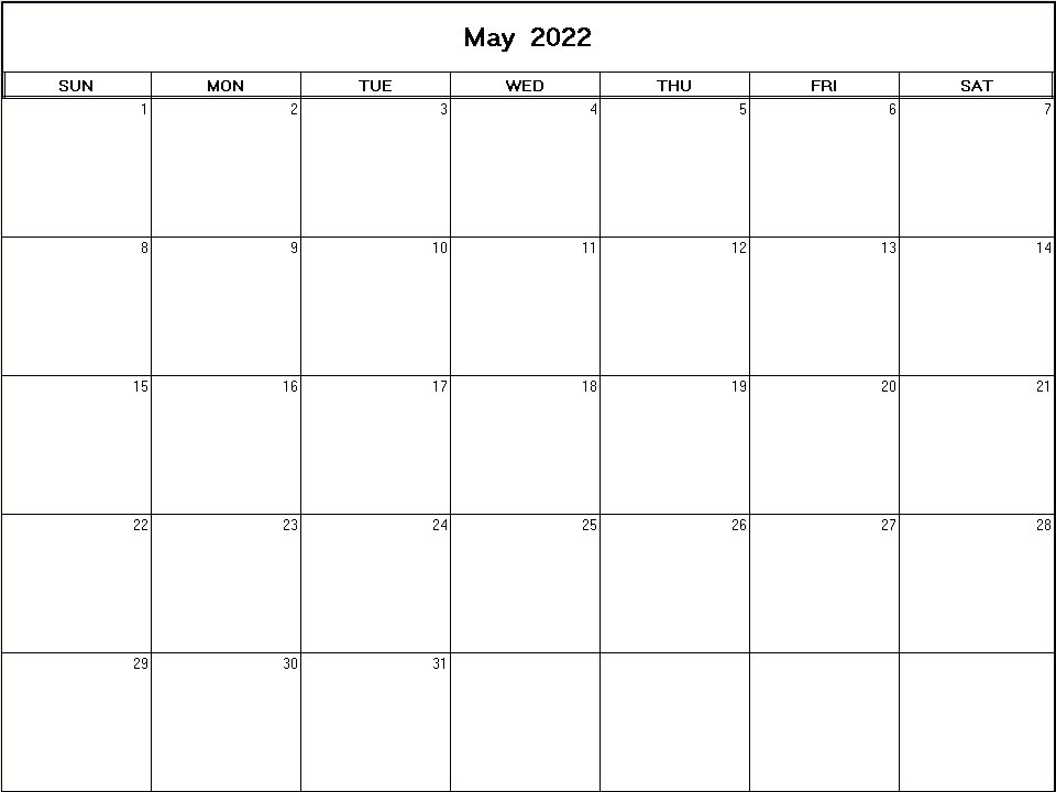 printable blank calendar image for May 2022