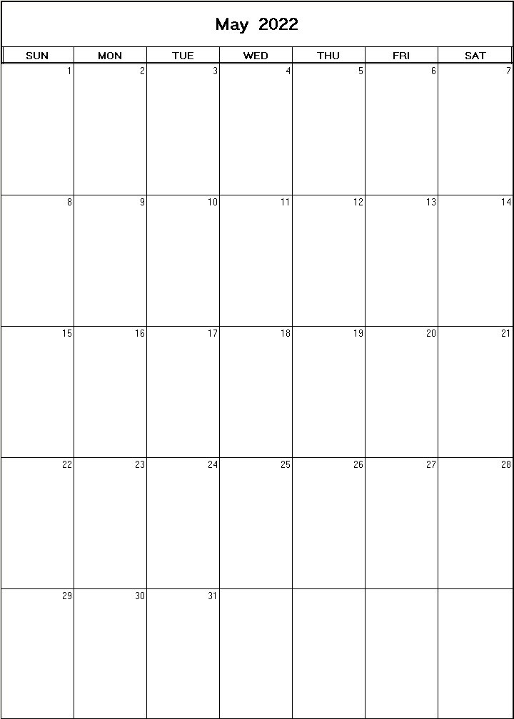 printable blank calendar image for May 2022