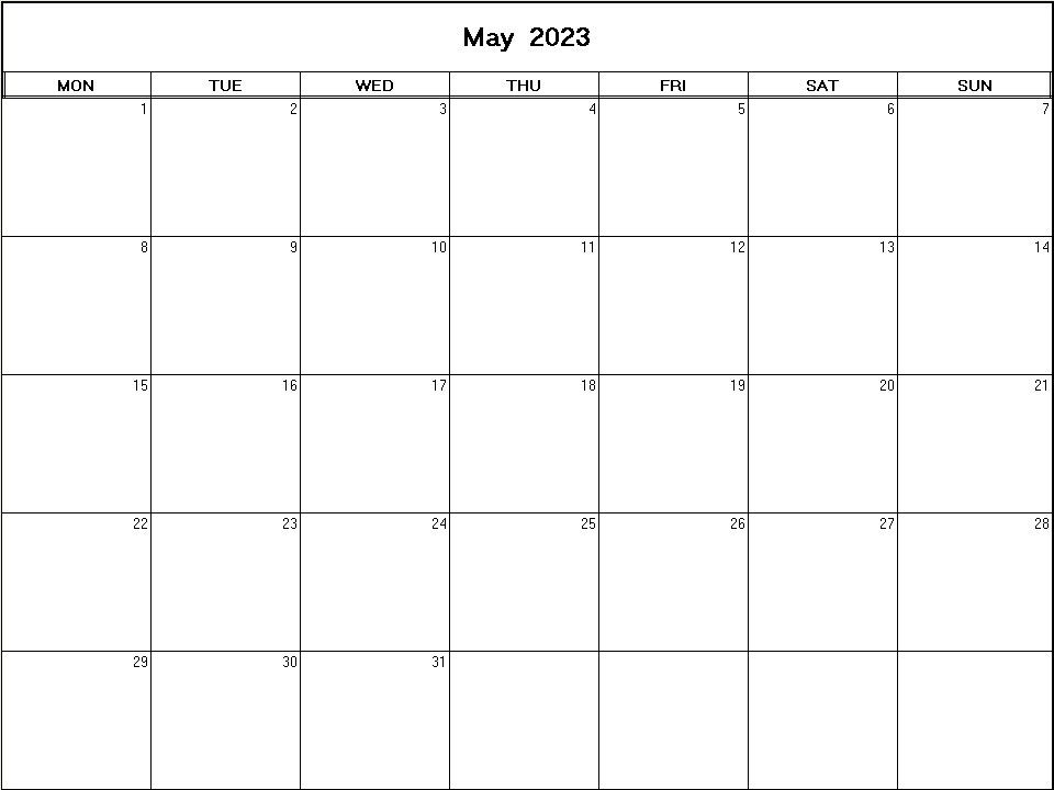 printable blank calendar image for May 2023