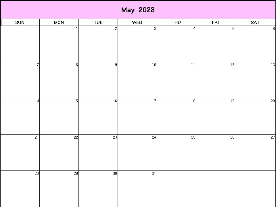 printable blank calendar image for May 2023