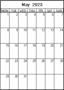 printable blank calendar image for May 2023