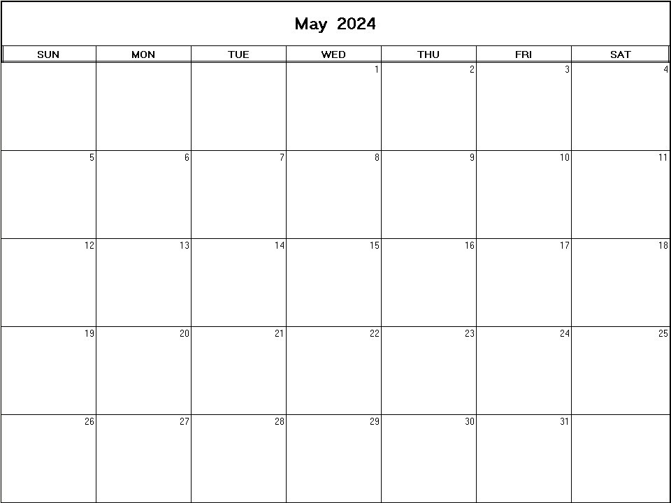 printable blank calendar image for May 2024