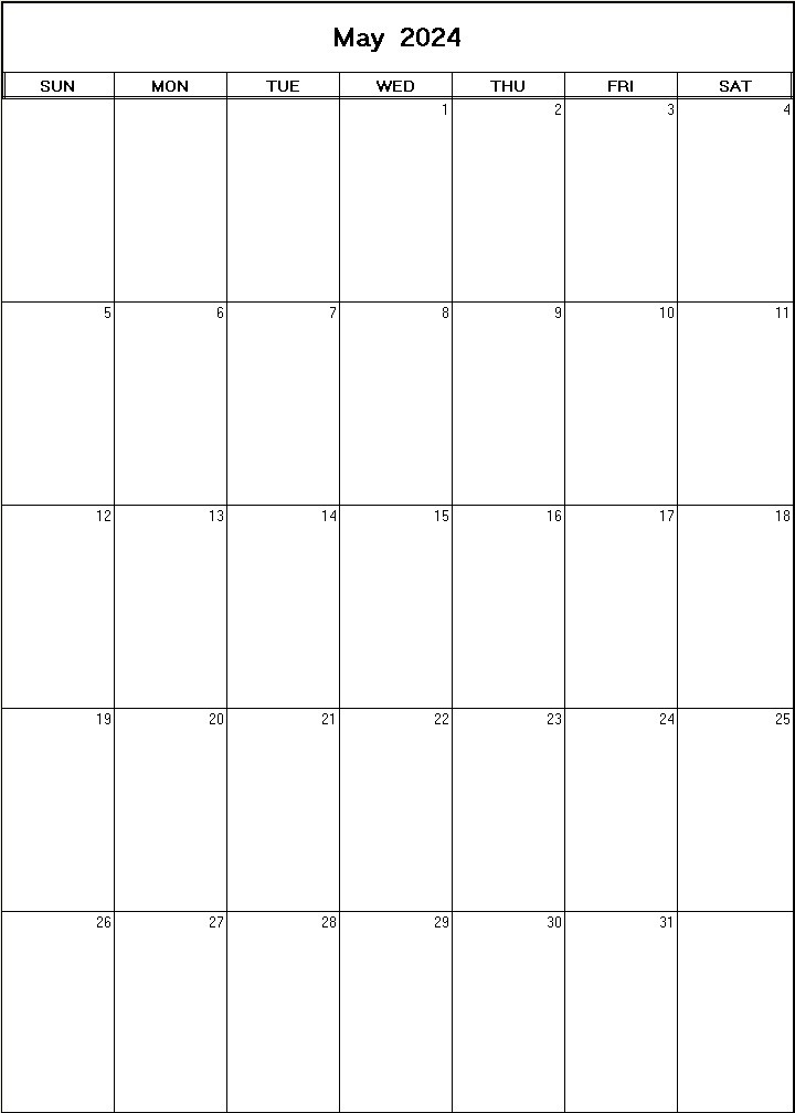 printable blank calendar image for May 2024