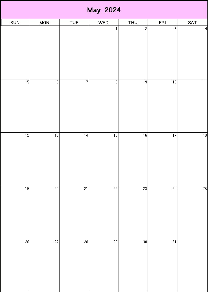 printable blank calendar image for May 2024