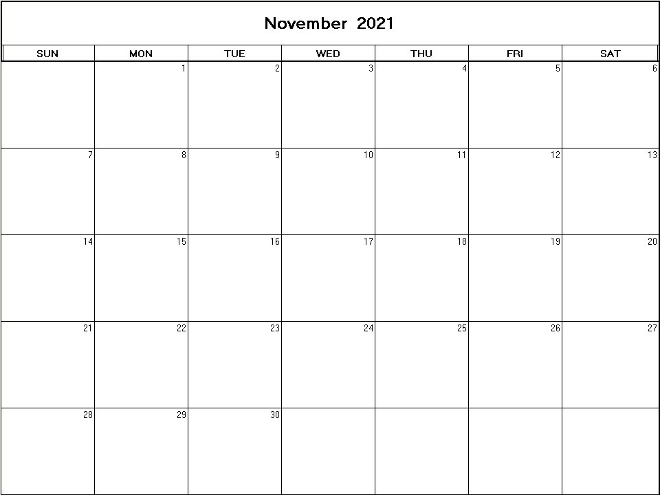 printable blank calendar image for November 2021