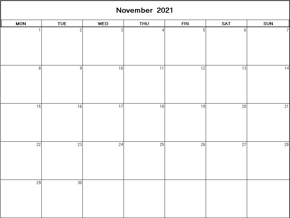 printable blank calendar image for November 2021