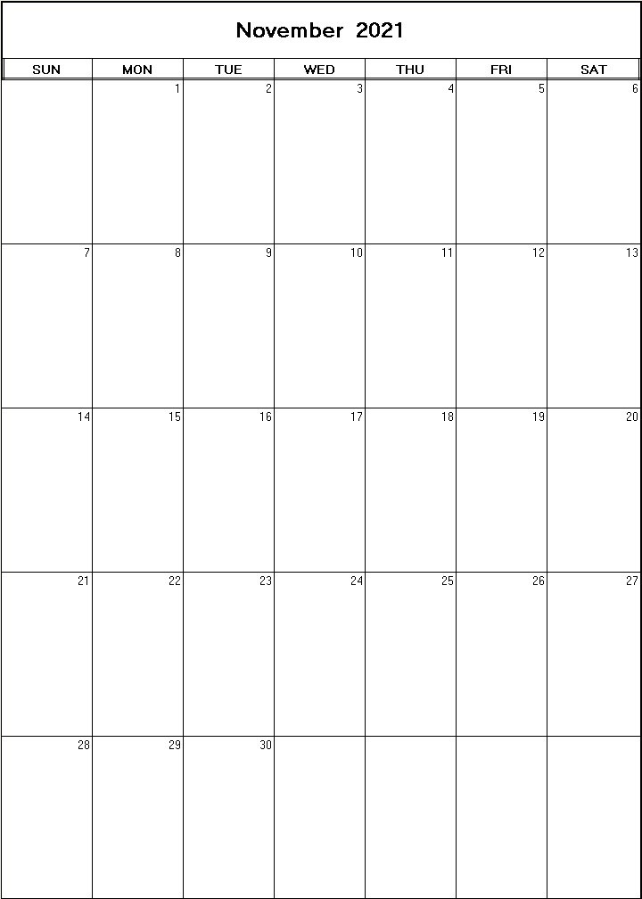 printable blank calendar image for November 2021