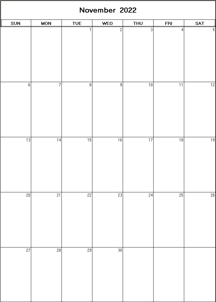 printable blank calendar image for November 2022