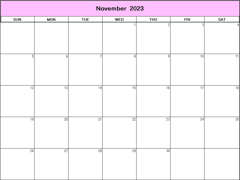 printable blank calendar image for November 2023