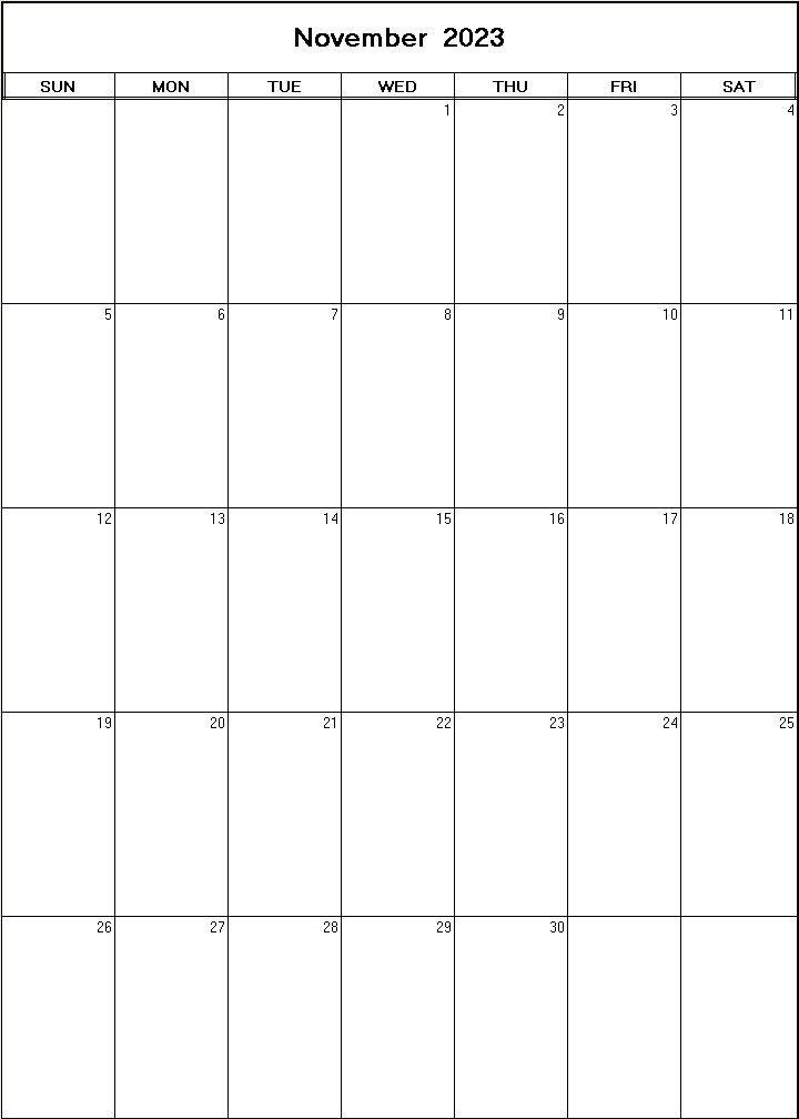 printable blank calendar image for November 2023