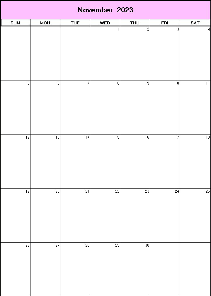 printable blank calendar image for November 2023