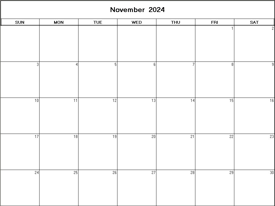 printable blank calendar image for November 2024