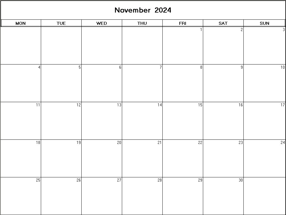 printable blank calendar image for November 2024