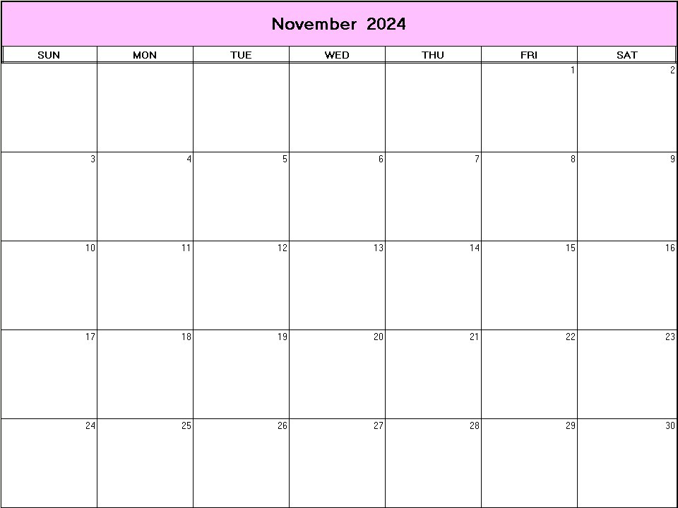 printable blank calendar image for November 2024