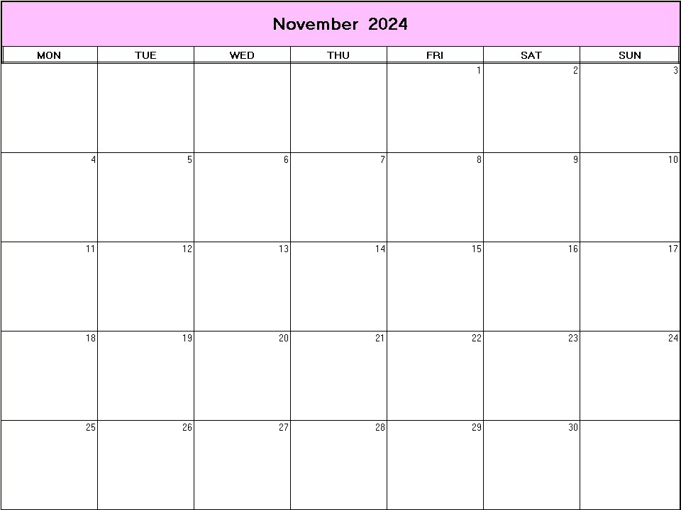 printable blank calendar image for November 2024