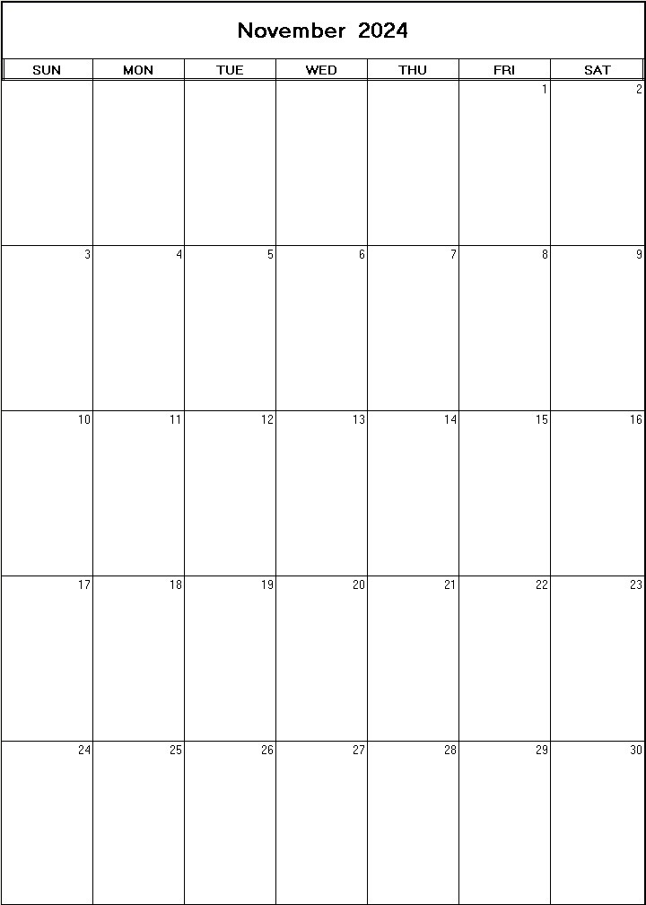 printable blank calendar image for November 2024