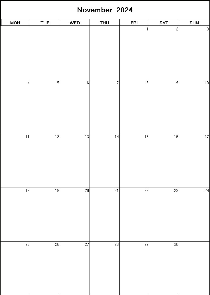 printable blank calendar image for November 2024