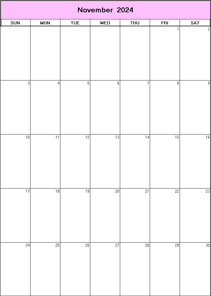 printable blank calendar image for November 2024