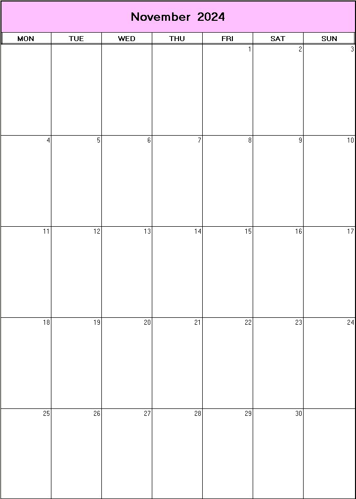 printable blank calendar image for November 2024