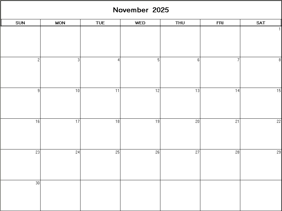 printable blank calendar image for November 2025