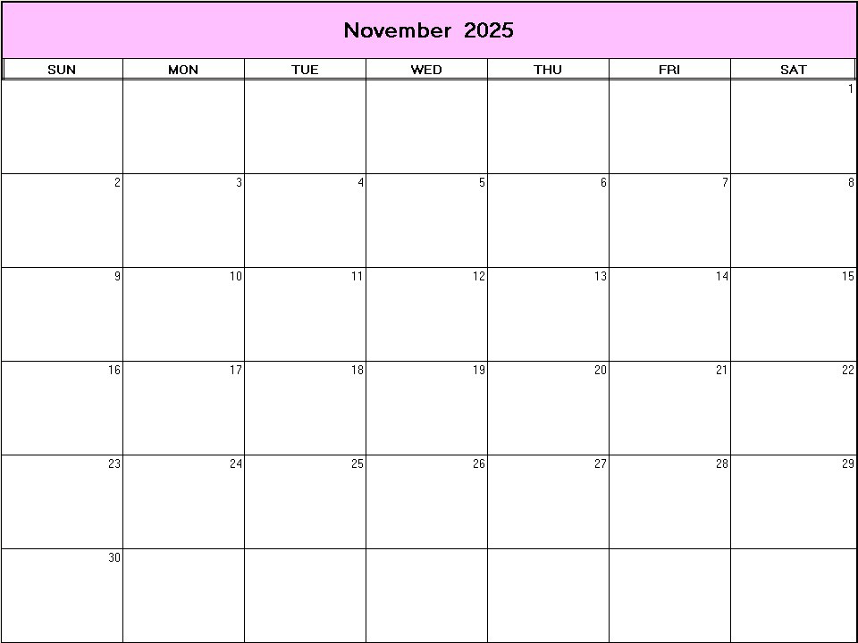 printable blank calendar image for November 2025