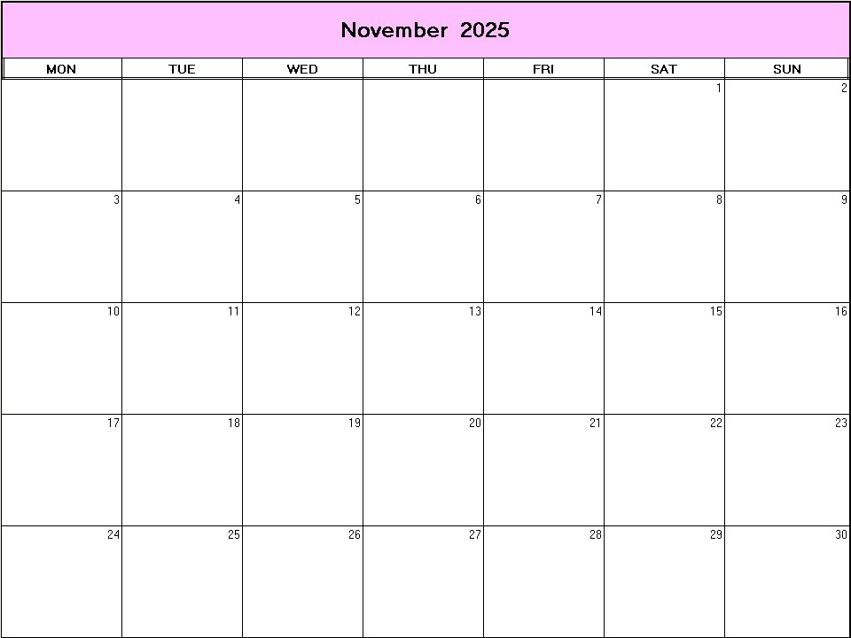 printable blank calendar image for November 2025