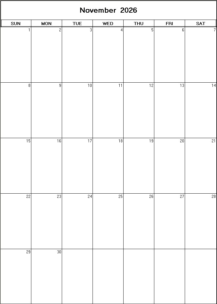 printable blank calendar image for November 2026