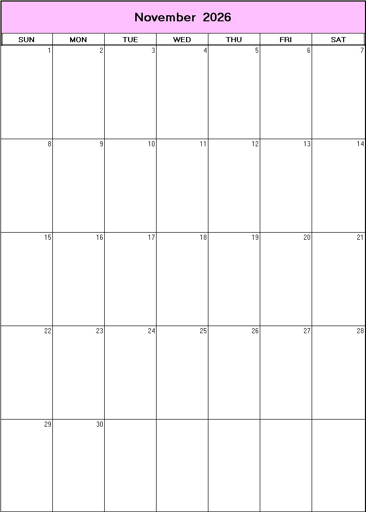 printable blank calendar image for November 2026
