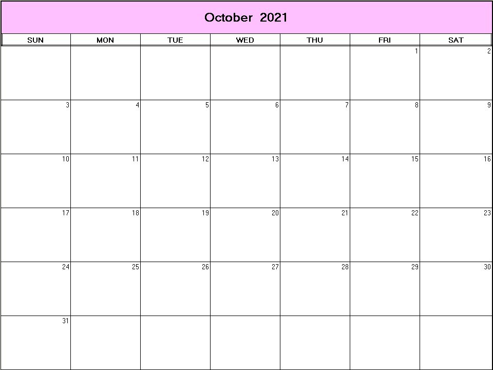 printable blank calendar image for October 2021