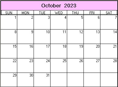 printable blank calendar image for October 2023