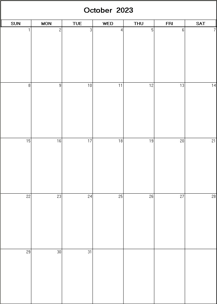 printable blank calendar image for October 2023