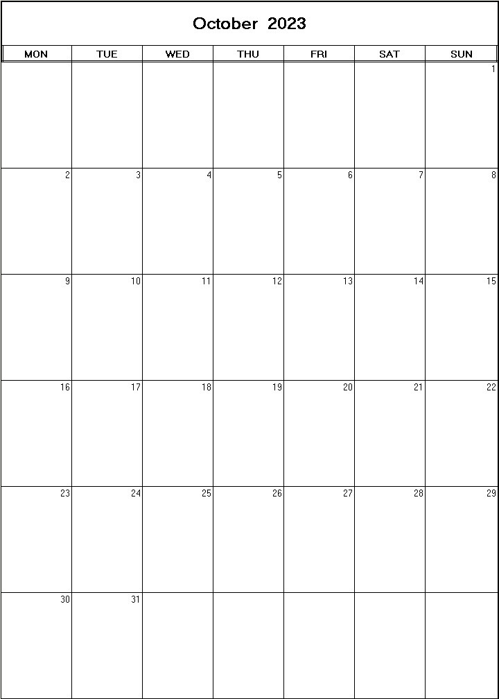 printable blank calendar image for October 2023