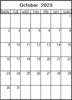 printable blank calendar image for October 2023