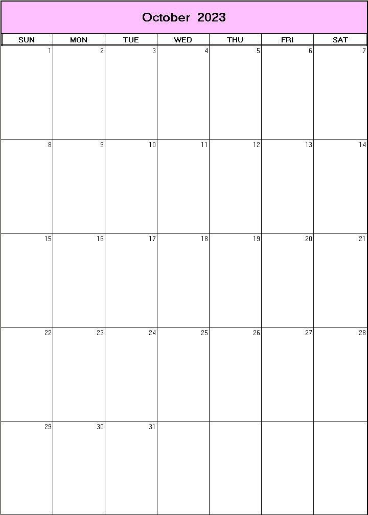 printable blank calendar image for October 2023