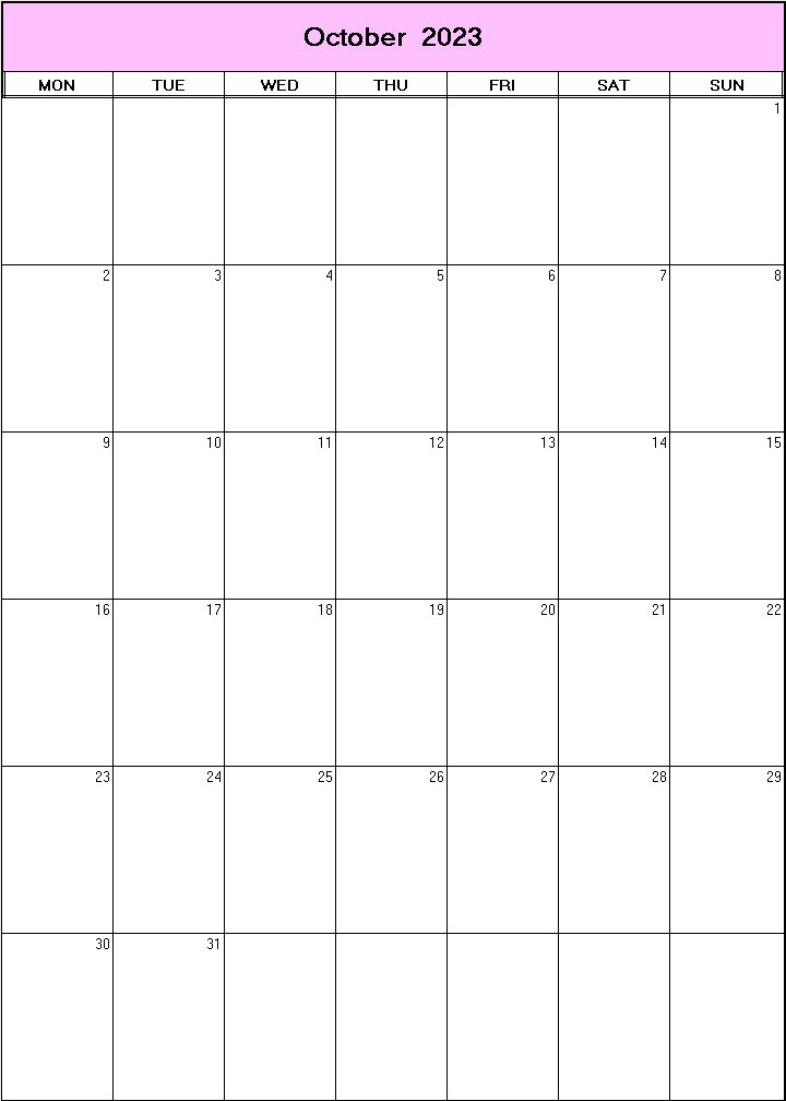 printable blank calendar image for October 2023