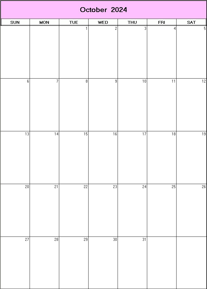 printable blank calendar image for October 2024