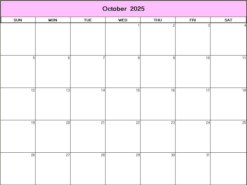 printable blank calendar image for October 2025